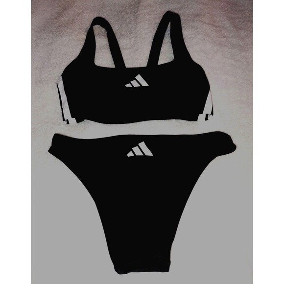Adidas 3-Stripes V-Back Black Bikini Women's Size 4 - Picture 1 of 4
